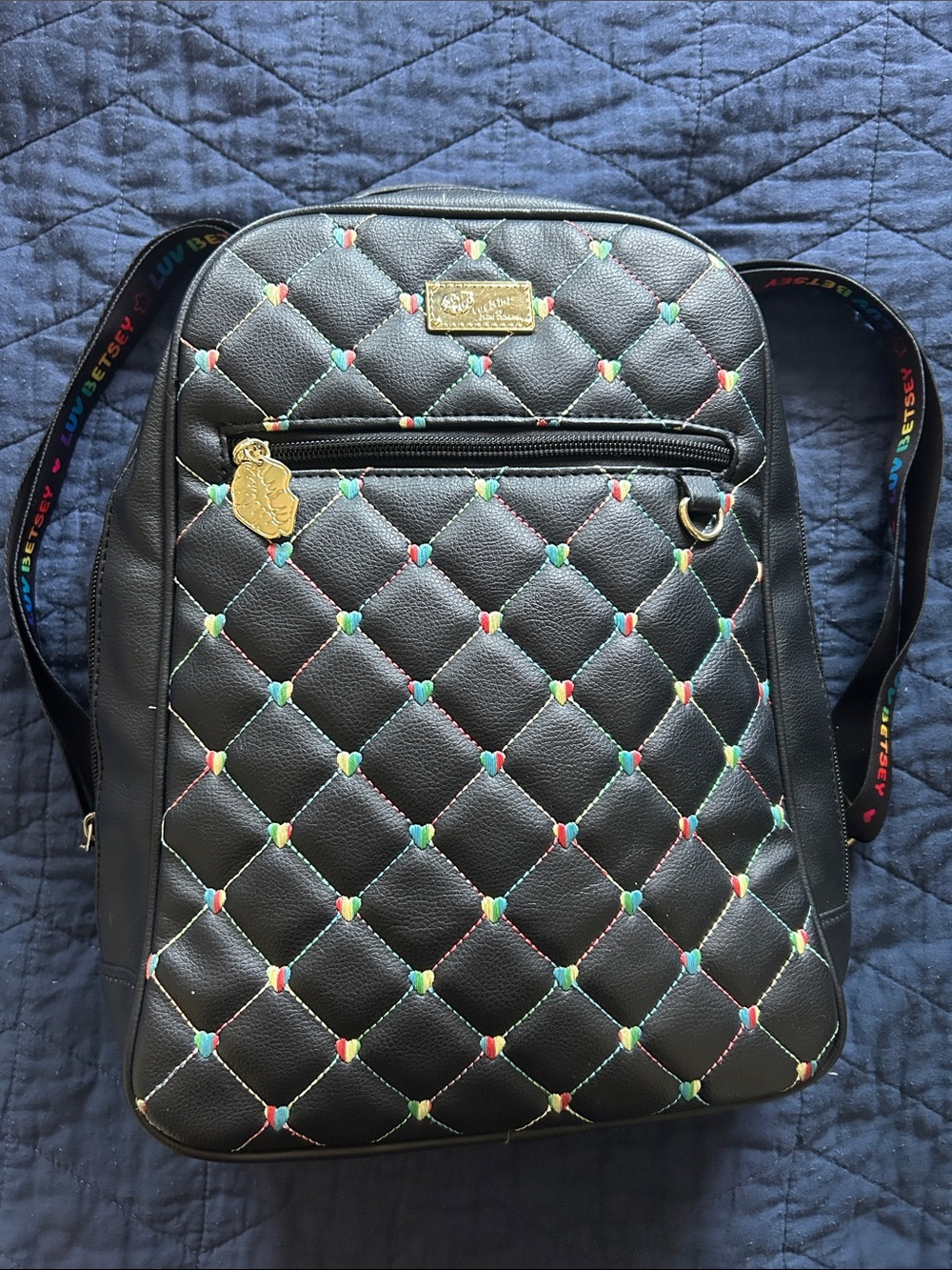 Betsey Johnson Black Rainbow Quilted Backpack